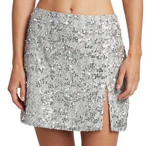 Amanda Uprichard Dale Skirt in Metallic Silver Sequin (Size Small)